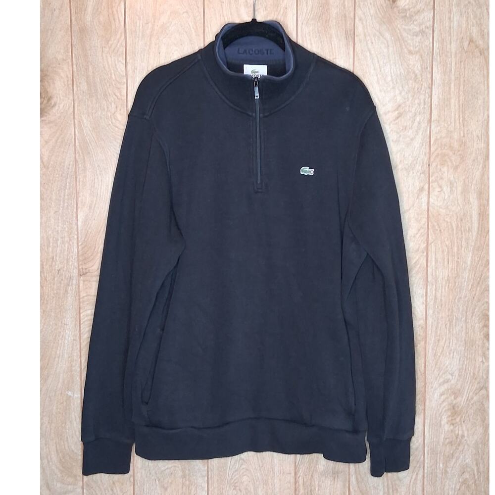 Mens Lacoste Black 1/4 Zip Sweatshirt Long Sleeve Pull Over Size 7 or XXL